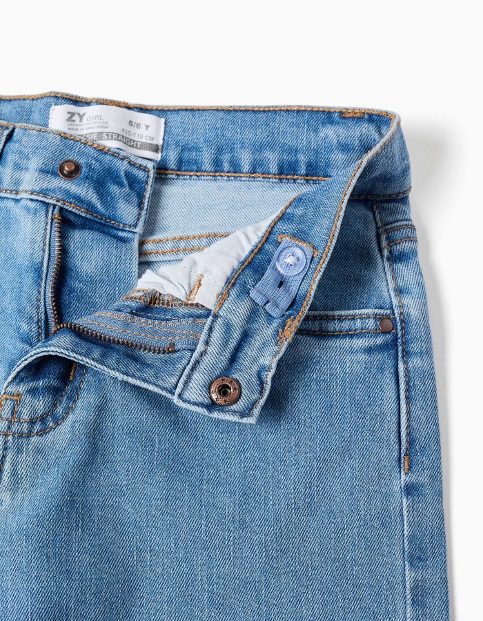 Straight fit denim trousers with 5 pockets for girls, blue