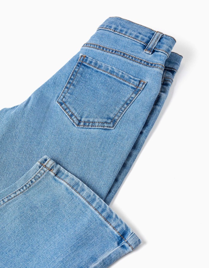 Straight fit denim trousers with 5 pockets for girls, blue