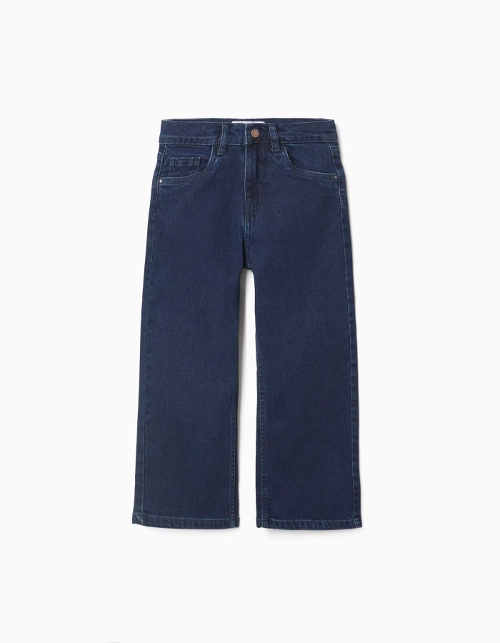 Straight fit denim trousers with 5 pockets for girls, dark blue