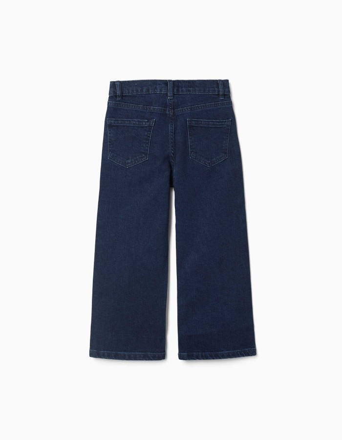 Straight fit denim trousers with 5 pockets for girls, dark blue