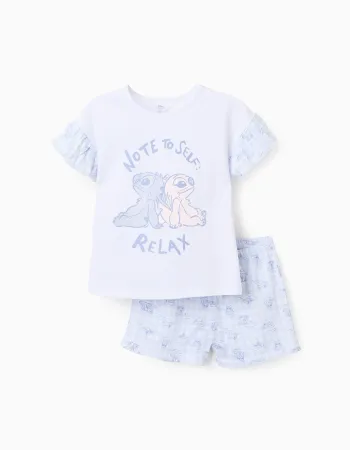 Cotton Pyjama with Ruffles for Girls 'Stitch & Angel', Blue/White