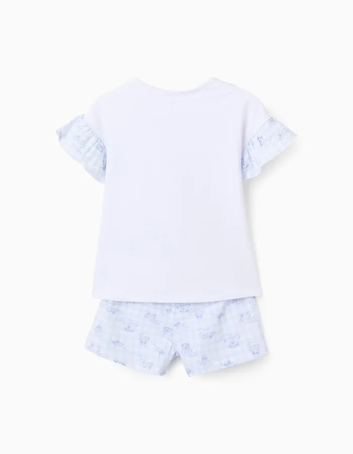 Cotton Pyjama with Ruffles for Girls 'Stitch & Angel', Blue/White