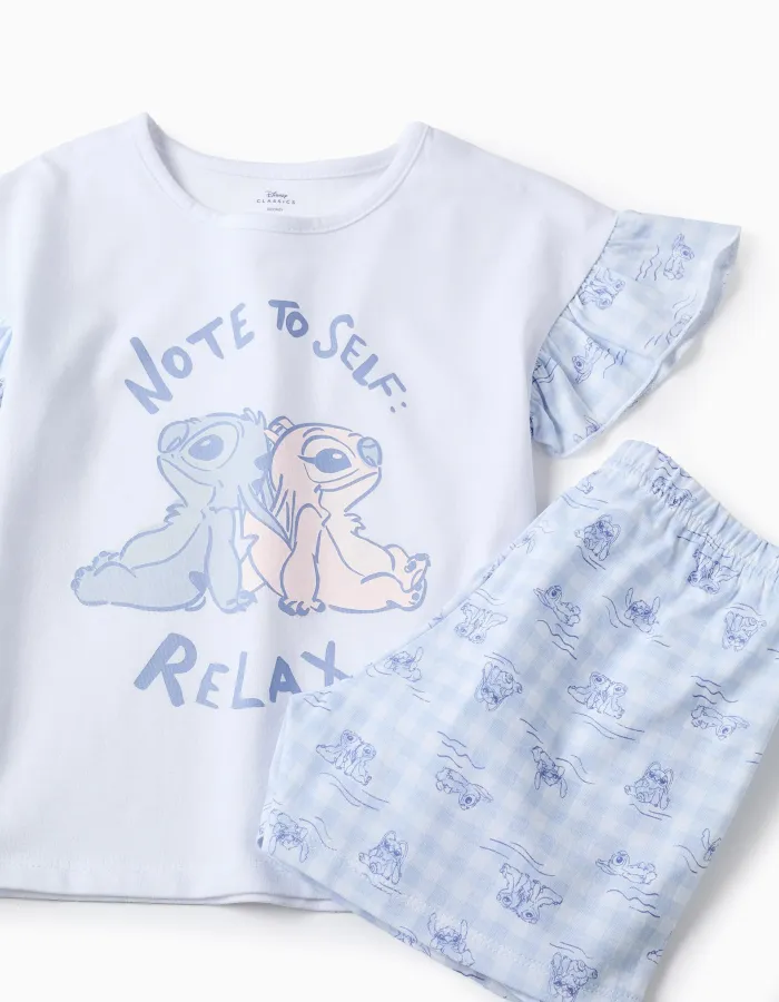 Cotton Pyjama with Ruffles for Girls 'Stitch & Angel', Blue/White