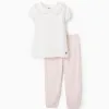 Cotton Jersey Pyjama with Stripes for Girls, White/Pink