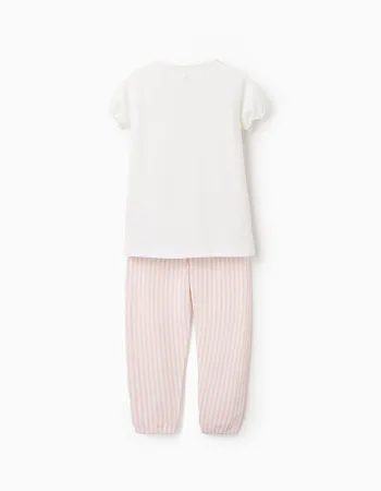 Cotton Jersey Pyjama with Stripes for Girls, White/Pink