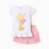 Cotton Short Pyjama with Ruffles for Girls 'Tweety', White/Pink