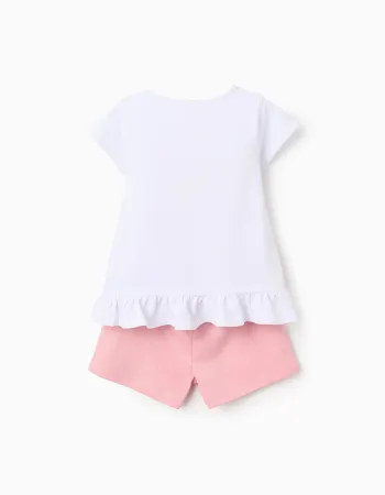 Cotton Short Pyjama with Ruffles for Girls 'Tweety', White/Pink