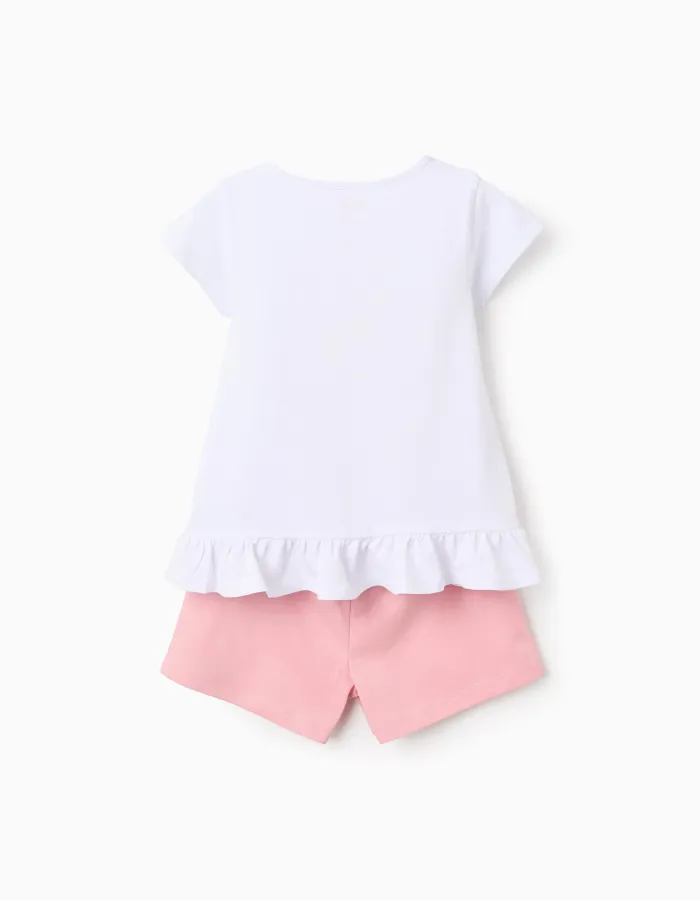 Cotton Short Pyjama with Ruffles for Girls 'Tweety', White/Pink