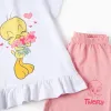 Cotton Short Pyjama with Ruffles for Girls 'Tweety', White/Pink