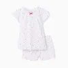 Ribbed cotton pyjamas with heart motif for girls, white/pink