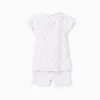 Ribbed cotton pyjamas with heart motif for girls, white/pink