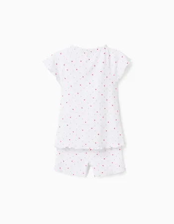 Ribbed cotton pyjamas with heart motif for girls, white/pink