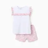 Cotton pyjamas with stripes and hearts for girls, white/pink