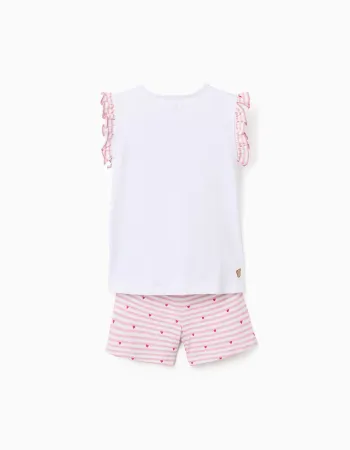 Cotton pyjamas with stripes and hearts for girls, white/pink