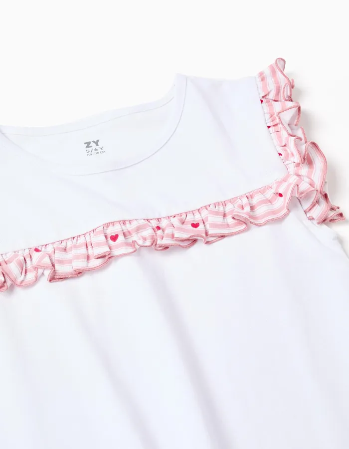 Cotton pyjamas with stripes and hearts for girls, white/pink