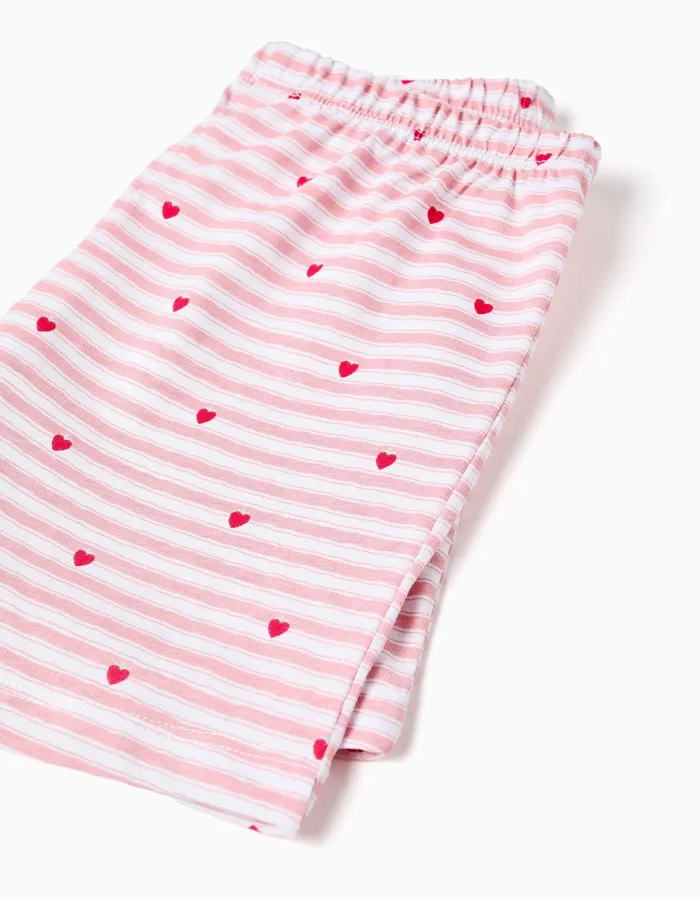 Cotton pyjamas with stripes and hearts for girls, white/pink