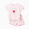 Cotton short sleeve pyjamas with heart prints for girls, light pink