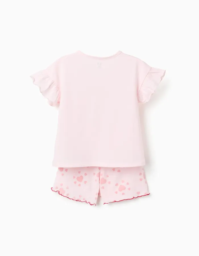 Cotton short sleeve pyjamas with heart prints for girls, light pink