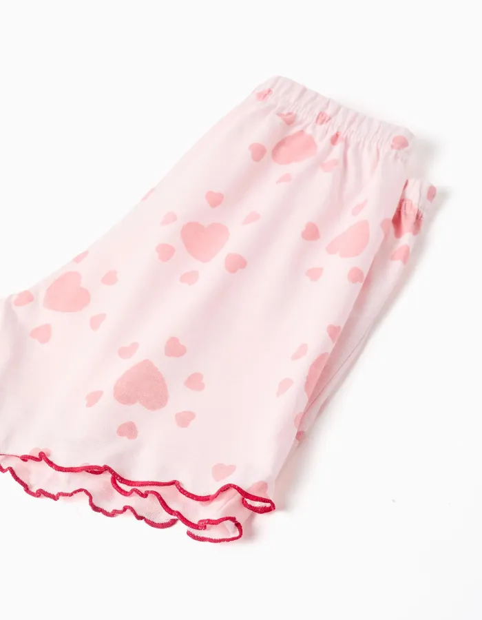 Cotton short sleeve pyjamas with heart prints for girls, light pink