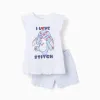Cotton pyjamas with Stitch print for girls, white/blue