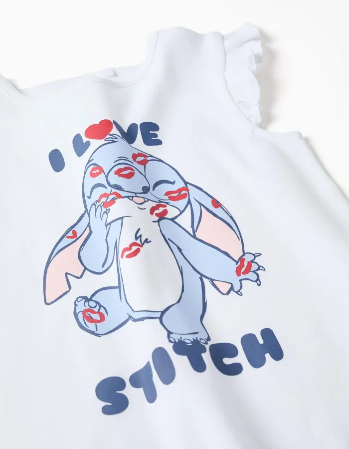 Cotton pyjamas with Stitch print for girls, white/blue