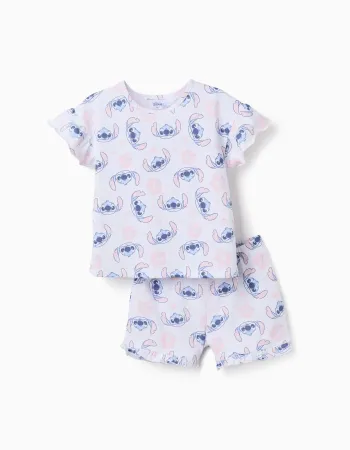 Short sleeve cotton pyjamas with Stitch motif for girls, white