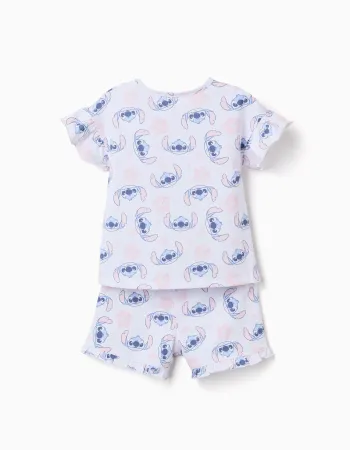 Short sleeve cotton pyjamas with Stitch motif for girls, white
