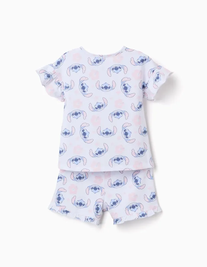 Short sleeve cotton pyjamas with Stitch motif for girls, white