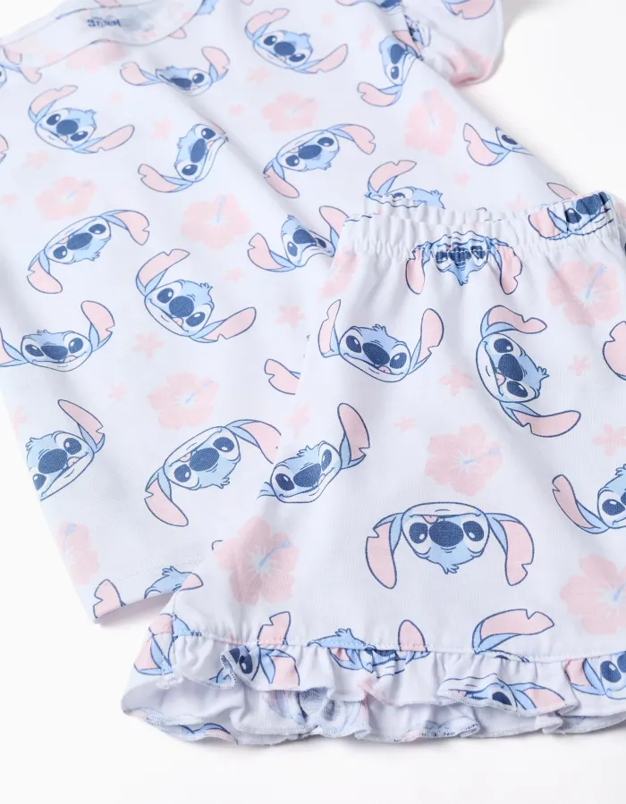 Short sleeve cotton pyjamas with Stitch motif for girls, white