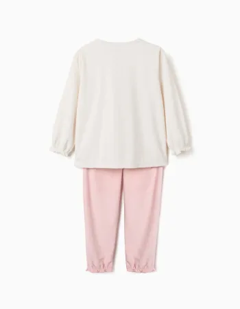 Velvet pyjamas with Stitch print for girls, light beige/pink
