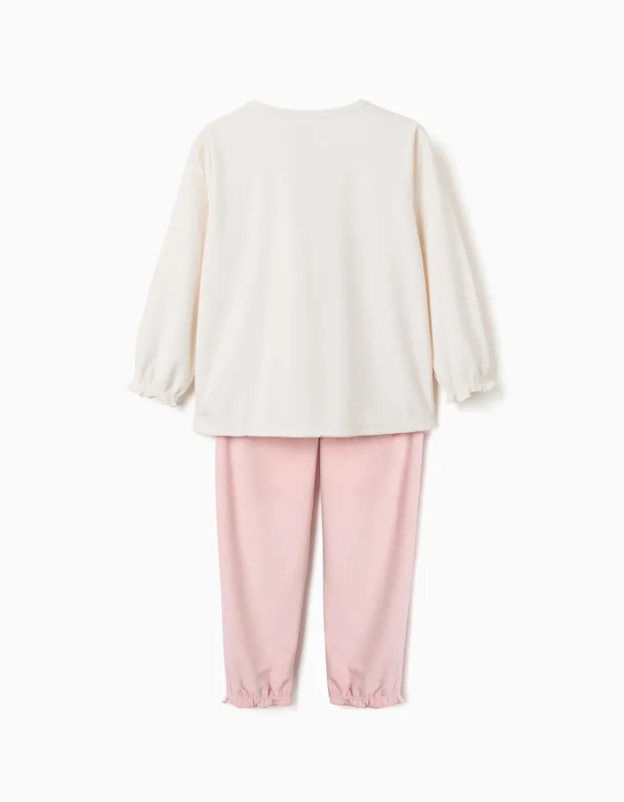 Velvet pyjamas with Stitch print for girls, light beige/pink