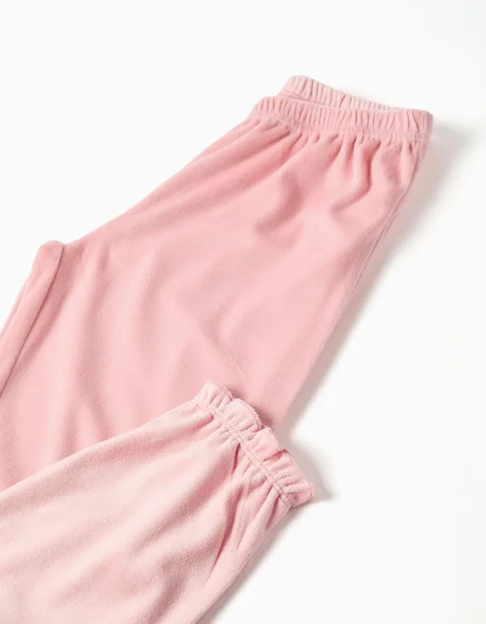 Velvet pyjamas with Stitch print for girls, light beige/pink