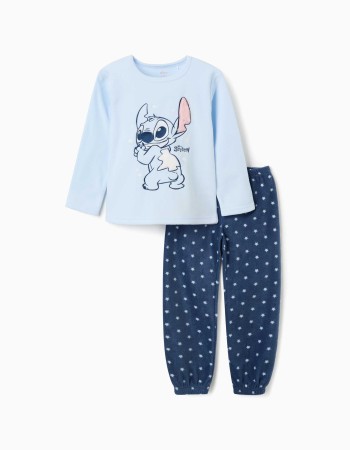 Polar fleece pyjamas with embroidered Stitch for girls, blue