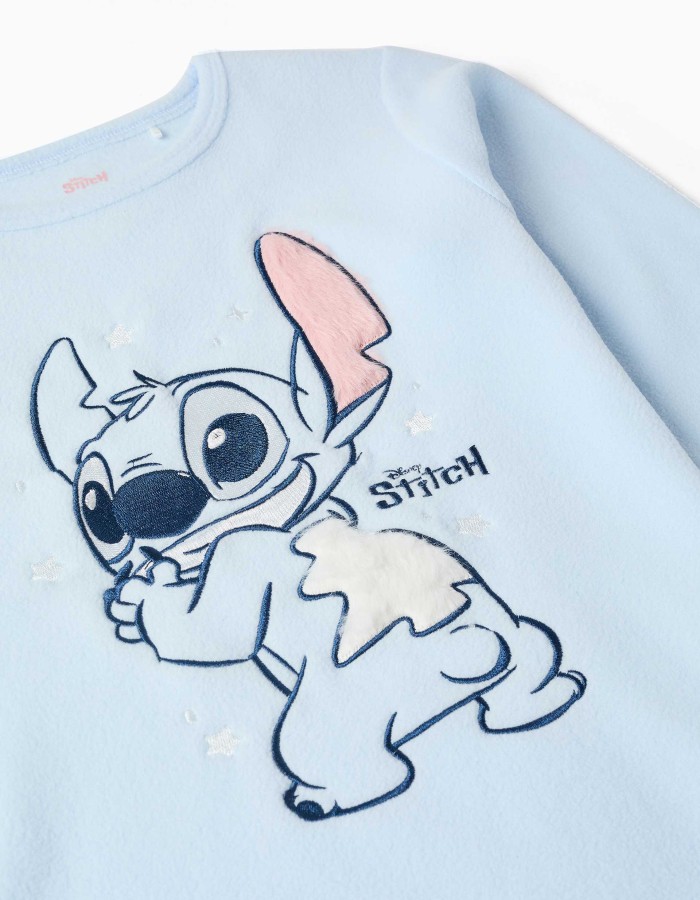 Polar fleece pyjamas with embroidered Stitch for girls, blue