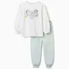Long cotton pyjamas with Disney Princesses for girls, white/light green