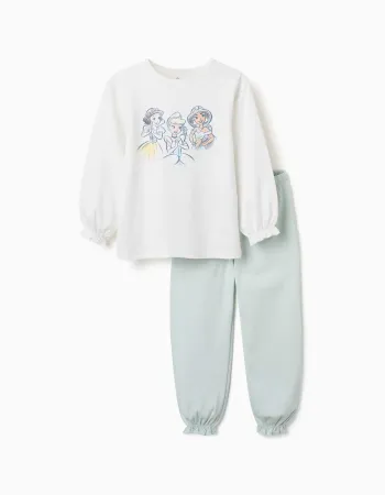Long cotton pyjamas with Disney Princesses for girls, white/light green