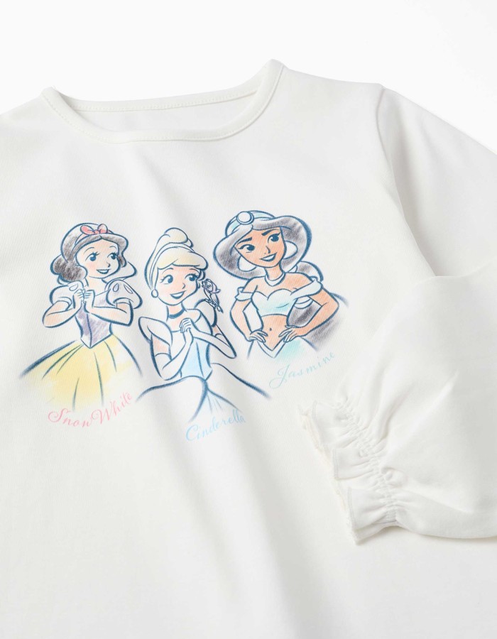 Long cotton pyjamas with Disney Princesses for girls, white/light green