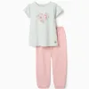 Cotton pyjamas with flower print for girls, light green/pink