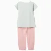 Cotton pyjamas with flower print for girls, light green/pink
