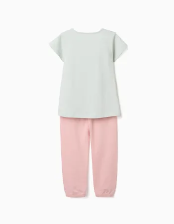 Cotton pyjamas with flower print for girls, light green/pink