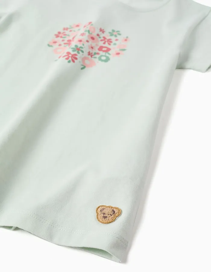 Cotton pyjamas with flower print for girls, light green/pink