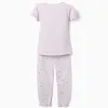 Pack of 2 short cotton pyjamas with floral prints for girls, lilac/white