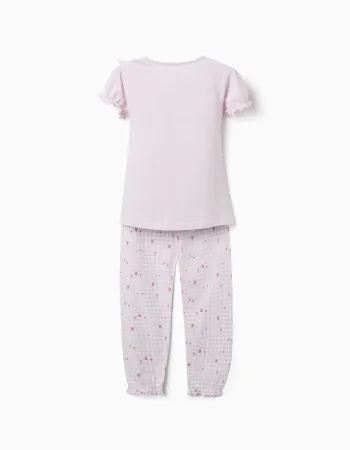 Pack of 2 short cotton pyjamas with floral prints for girls, lilac/white