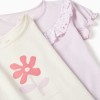 Pack of 2 short cotton pyjamas with floral prints for girls, lilac/white