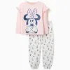 Long cotton pyjamas with Minnie prints for girls, white/light pink