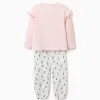 Long cotton pyjamas with Minnie prints for girls, white/light pink