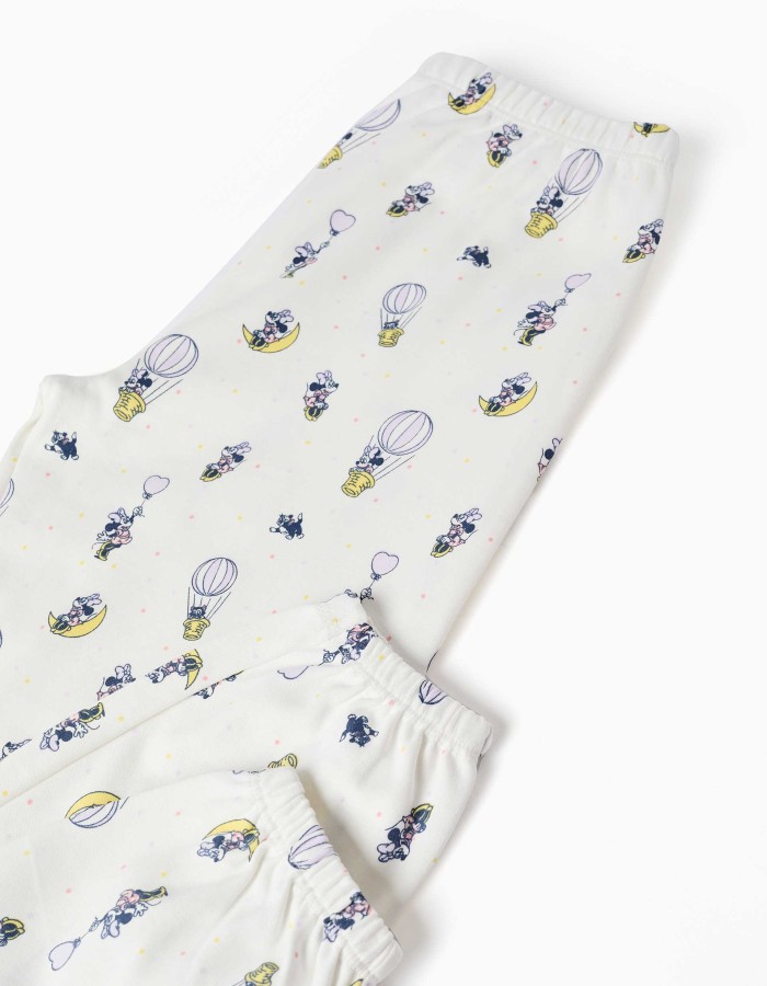 Long cotton pyjamas with Minnie prints for girls, white/light pink
