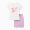 Cotton T-shirt and short leggings set for girls, white/lilac