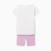 Cotton T-shirt and short leggings set for girls, white/lilac