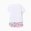Cotton T-shirt and shorts set with Stitch print for girls, white/pink
